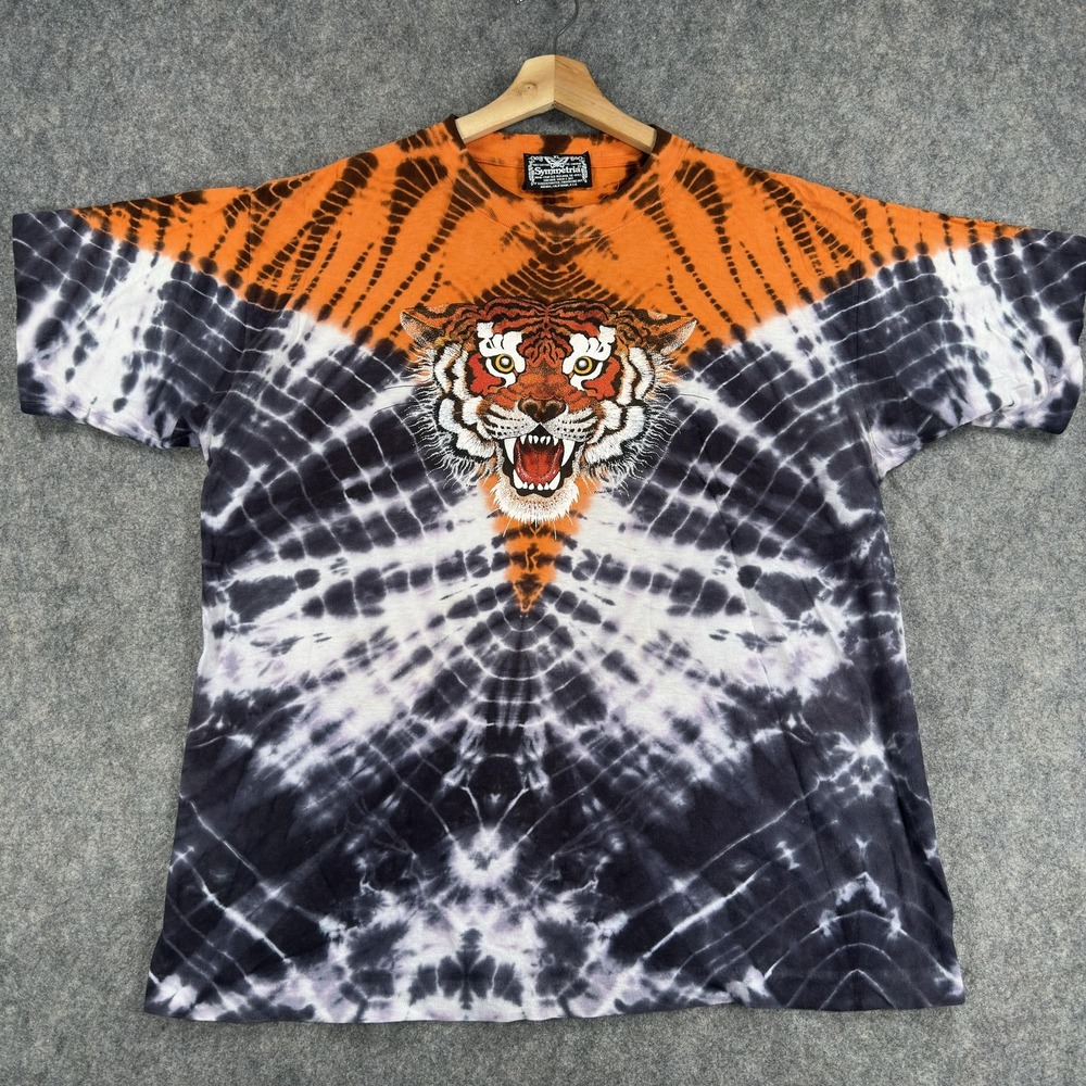 Symmetria Shirt Mens XL Multicolor Tiger Graphic Tie Dye Cotton Made USA‎